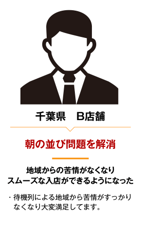 千葉県B店舗 朝の並び問題を解消 地域からの苦情がなくなりスムーズな入店ができるようになった